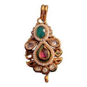 Vintage Goldtone & Multicolored Rhinestones & Faux Pearl Pendant